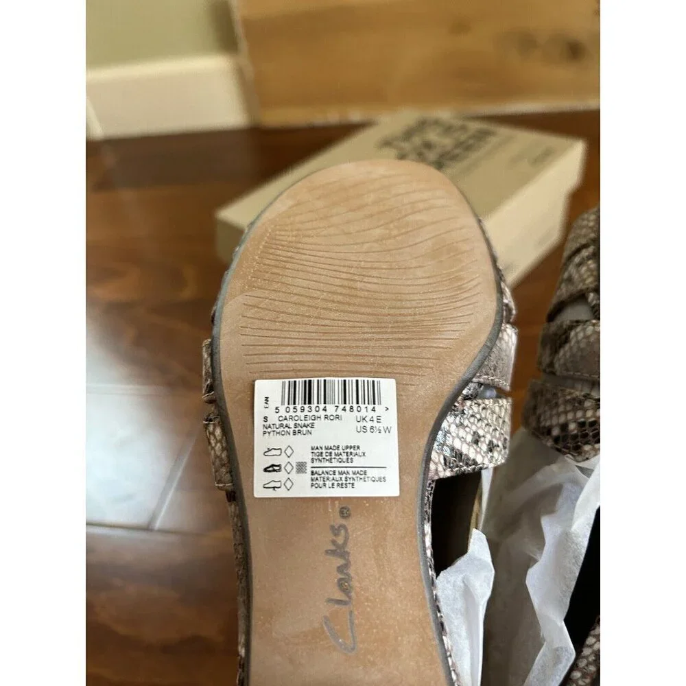 Clarks Women's Caroleigh‎ Rori Heeled Sandal Biege Snake Print 6.5 W NEW